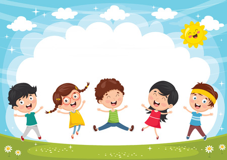 Vector Illustration Of Funny Kids Playing Outside Vector Illustration Of Funny Kids Playing Outside