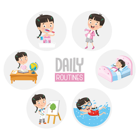 Vector illustration of kid daily routine activities