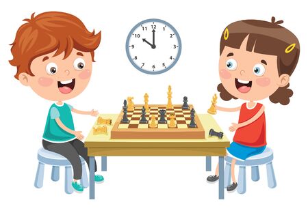 Los Niños Lindo Personaje De Dibujos Animados De Ajedrez Esc Los Niños Lindo Personaje De Dibujos Animados De Ajedrez Esc