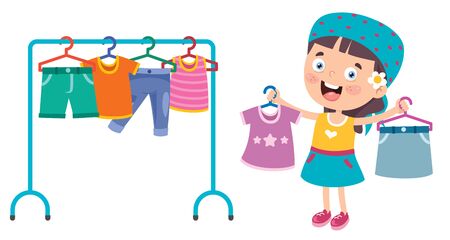 Little kid and colorful clothes Stock Photo