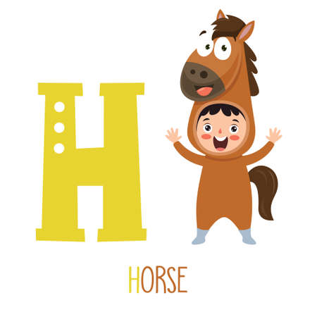 Character in animal costume showing alphabet letter