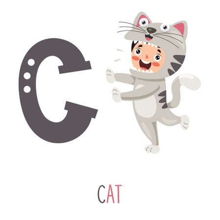 Character in animal costume showing alphabet letter