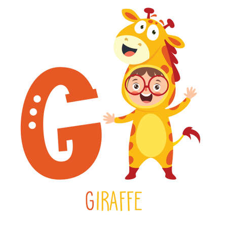 Character in animal costume showing alphabet letter Stock Photo