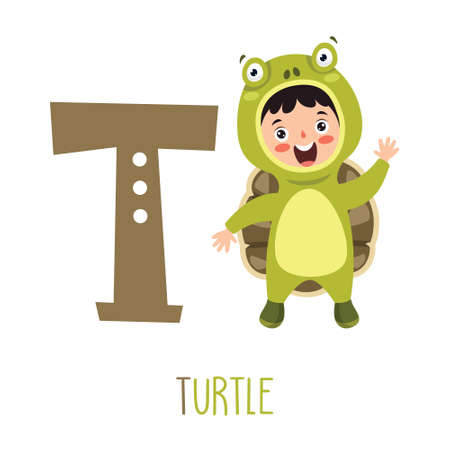 Character in animal costume showing alphabet letter Stock Photo