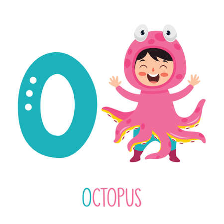 Character in animal costume showing alphabet letter