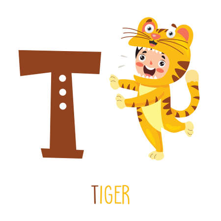 Character in animal costume showing alphabet letter