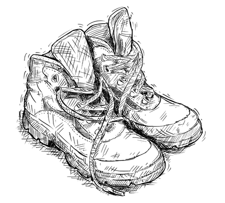 白い背景で隔離の手描き下ろし登山靴のイラスト のイラスト素材 ベクタ Image