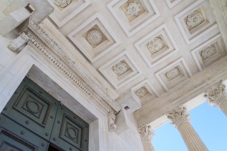 Roman temple maison carree in city of nimes in southern france