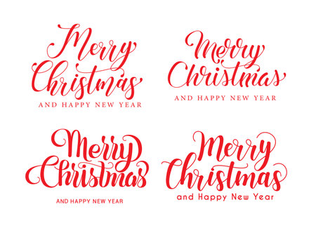 Merry christmas typography vector set. merry christmas calligraphy text isolated with typographic elegant style and design for xmas calligraphic collection. vector illustration.