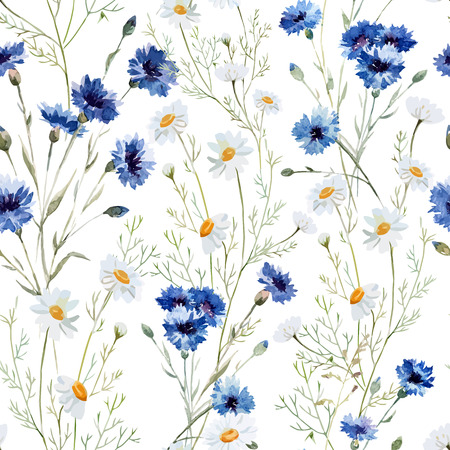 Beautiful watercolor vector pattern with wildflowers poppy Иллюстрация