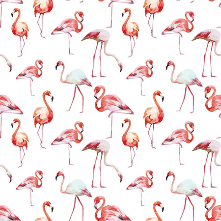 熱帯の夏スイカ フラミンゴ パイナップルとのシームレスな白の模様 ピンクと黄色の楽しいパターンです のイラスト素材 ベクタ Image