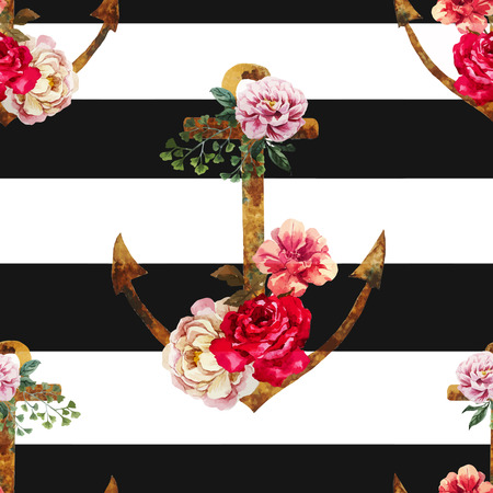 Beautiful vector pattern with nice watercolor anchors