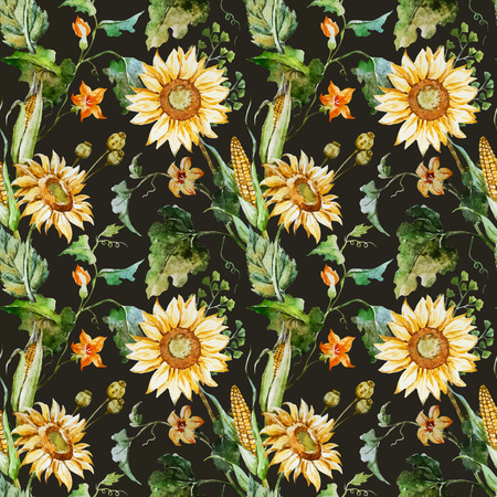 Sun flower: Schöne Vektor-Muster mit schönen Aquarell Sonnenblumen Illustration