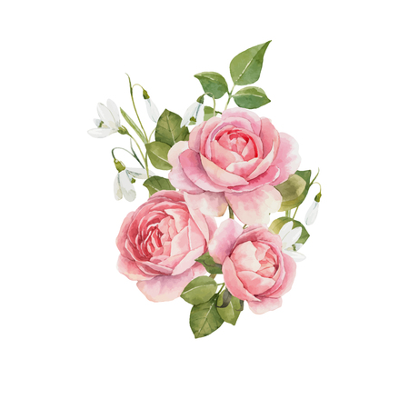 Beautiful vector composition with hand drawn watercolor roses - 122039239