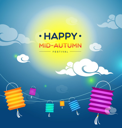 Moonlight lanterns: Giữa lễ hội mùa thu Vector Illustration Hình minh hoạ