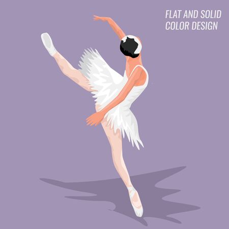 Little ballerina in white standing on toes dancing. flat and solid color cartoon style vector illustration.