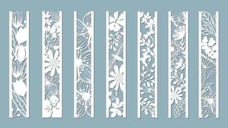 panels with floral pattern flowers and leaves laser cut set bookmarks templates