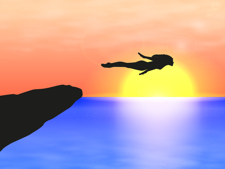 崖から海に飛び込む女の子のベクター イラストです 海で夕日にシルエットが女性 のイラスト素材 ベクタ Image 崖から海に飛び込む女の子のベクター イラストです 海で夕日にシルエットが女性 のイラスト素材 ベクタ Image