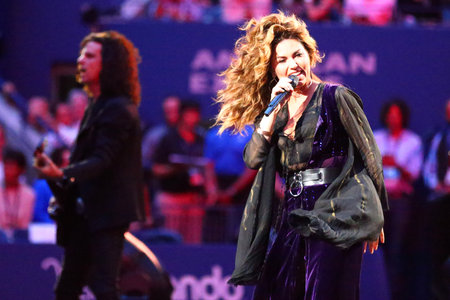 New York - August 28, 2017: Canadian Country Singer And Songwriter Shania Twain Performs At 2017 Us Open Opening Night Ceremony At National Tennis Center In New York