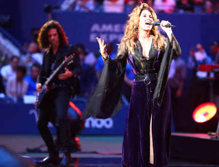 New York - August 28, 2017: Canadian Country Singer And Songwriter Shania Twain Performs At 2017 Us Open Opening Night Ceremony At National Tennis Center In New York