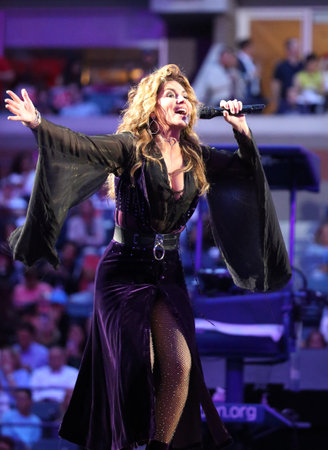 New York - August 28, 2017: Canadian Country Singer And Songwriter Shania Twain Performs At 2017 Us Open Opening Night Ceremony At National Tennis Center In New York