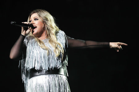 New York - August 27, 2018: Grammy Award Winning Superstar Kelly Clarkson Sings During 2018 Us Open Opening Night Act At National Tennis Center In New York