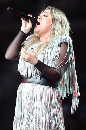 New York - August 27, 2018: Grammy Award Winning Superstar Kelly Clarkson Sings During 2018 Us Open Opening Night Act At National Tennis Center In New York