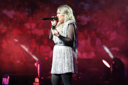 New York - August 27, 2018: Grammy Award Winning Superstar Kelly Clarkson Sings During 2018 Us Open Opening Night Act At National Tennis Center In New York