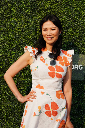 New York - August 27, 2018: Chinese-american Businesswoman And Movie Producer Wendi Deng Murdoch On The Blue Carpet Before 2018 Us Open Opening Night Ceremony At Tennis Center In New York