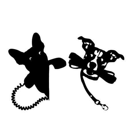 白 Background Vector の綱との電話の受話器を持って犬のシルエット のイラスト素材 ベクタ Image