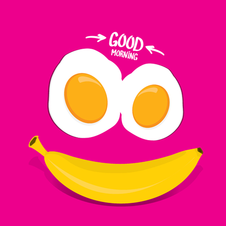 おはよう面白い概念ベクトルの背景をベクトルします おはよう笑顔バナナから作られ 卵の目玉焼きのイラスト素材 ベクタ Image 61774739