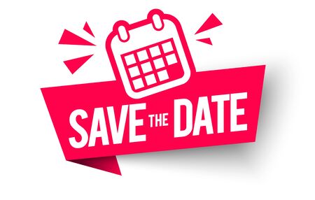 Vector illustration save the date label. Modern Web Banner Element With Calendar Stock Vector - 138037114