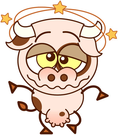 膨らんだとミニマルなスタイルでかわいい牛交差目 大きな乳房 黄色の星をふらふら歩くとめまいを感じながら頭の周りの回転 のイラスト素材 ベクタ Image 膨らんだとミニマルなスタイルでかわいい牛交差目 大きな乳房 黄色の星をふらふら歩くとめまいを感じながら頭の周りの回転 のイラスト素材 ベクタ Image