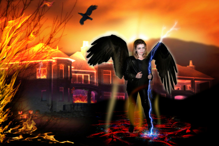 黒い天使のイメージで女の子のシーン イラストの要素との写真撮影 の写真素材 画像素材 Image