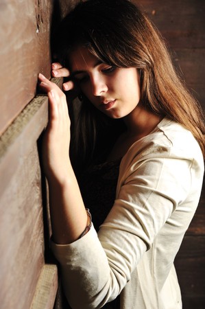 sad lonely: Beautiful young fashion female model Stock Photo