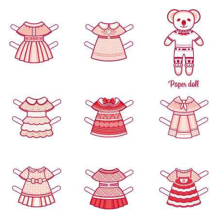 paper doll with a set of fashion clothes koala template for
